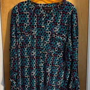 Black Purple Blue Women's Multicolor Patterned Top by Dana Bachman. Size XL